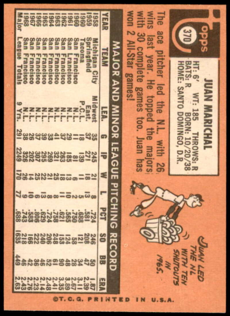Juan Marichal Card 1969 Topps #370  Image 2