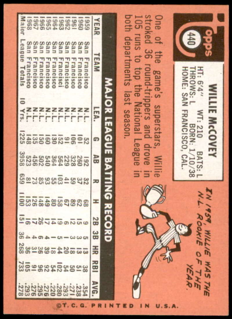 Willie McCovey Card 1969 Topps #440A  Image 2