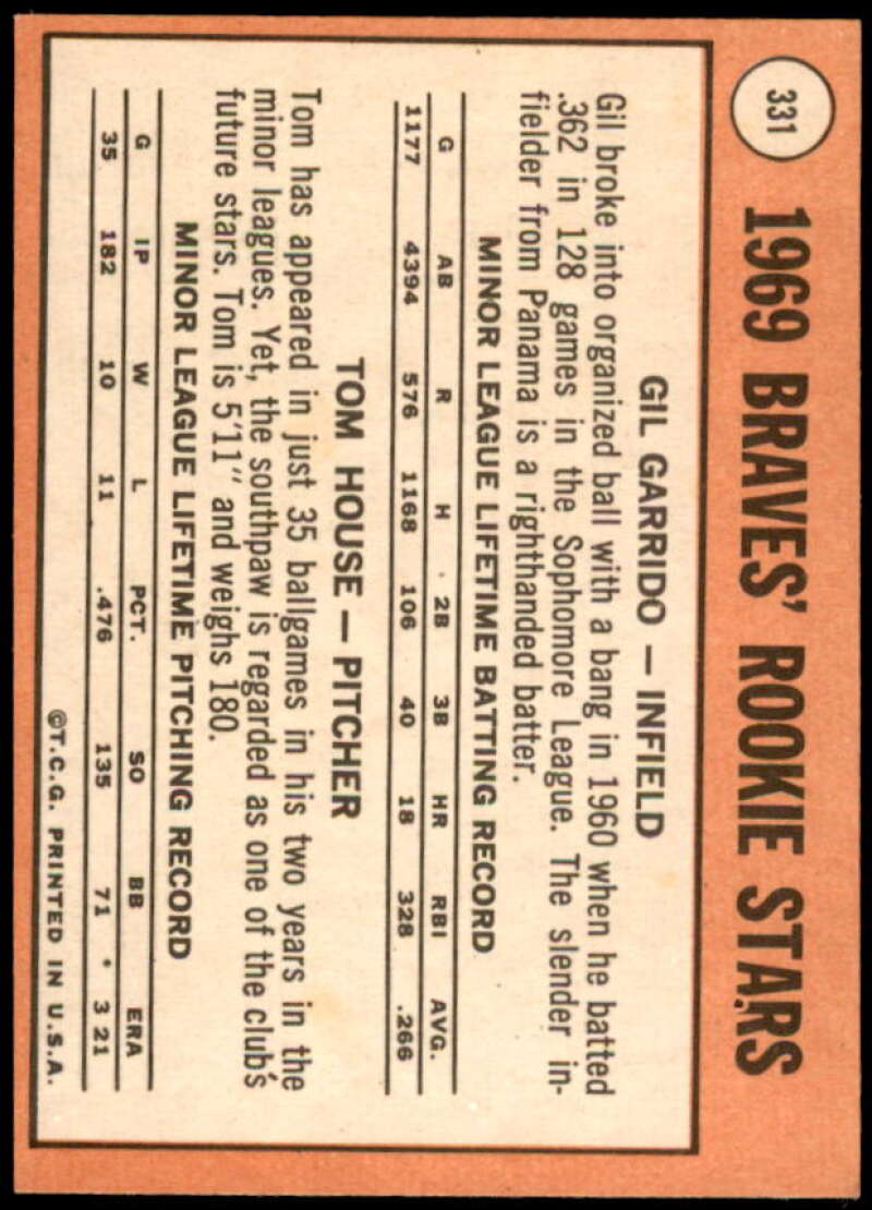 Rookie Stars/Gil Garrido/Tom House Rookie Card 1969 Topps #331  Image 2