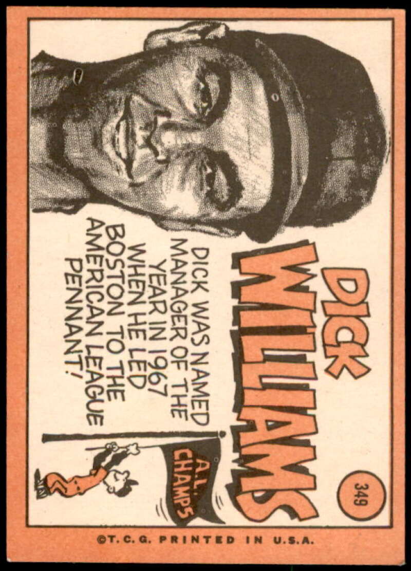 Dick Williams MG Card 1969 Topps #349  Image 2