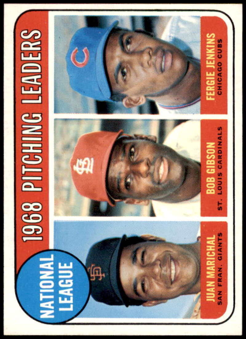 NL Pitching Leaders/Juan Marichal/Bob Gibson/Fergie Jenkins Card 1969 Topps #10  Image 1