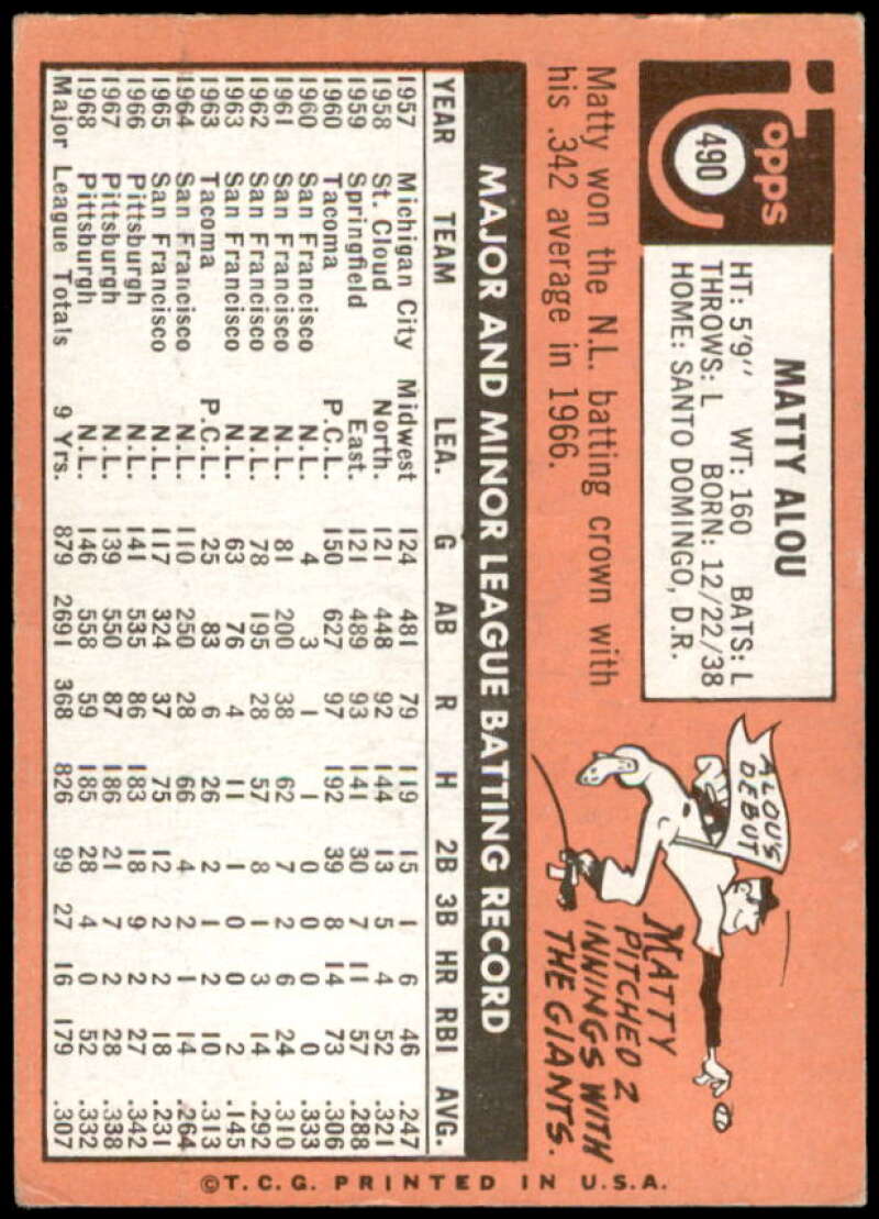 Matty Alou Card 1969 Topps #490  Image 2