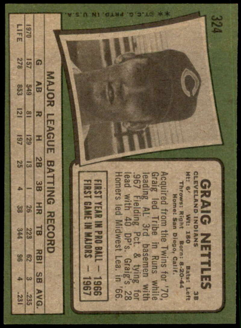 Graig Nettles Card 1971 Topps #324  Image 2