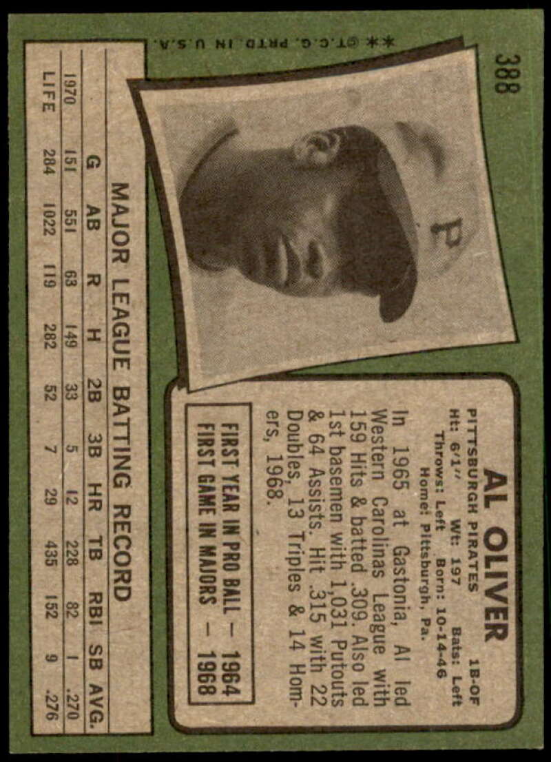 Al Oliver Card 1971 Topps #388  Image 2