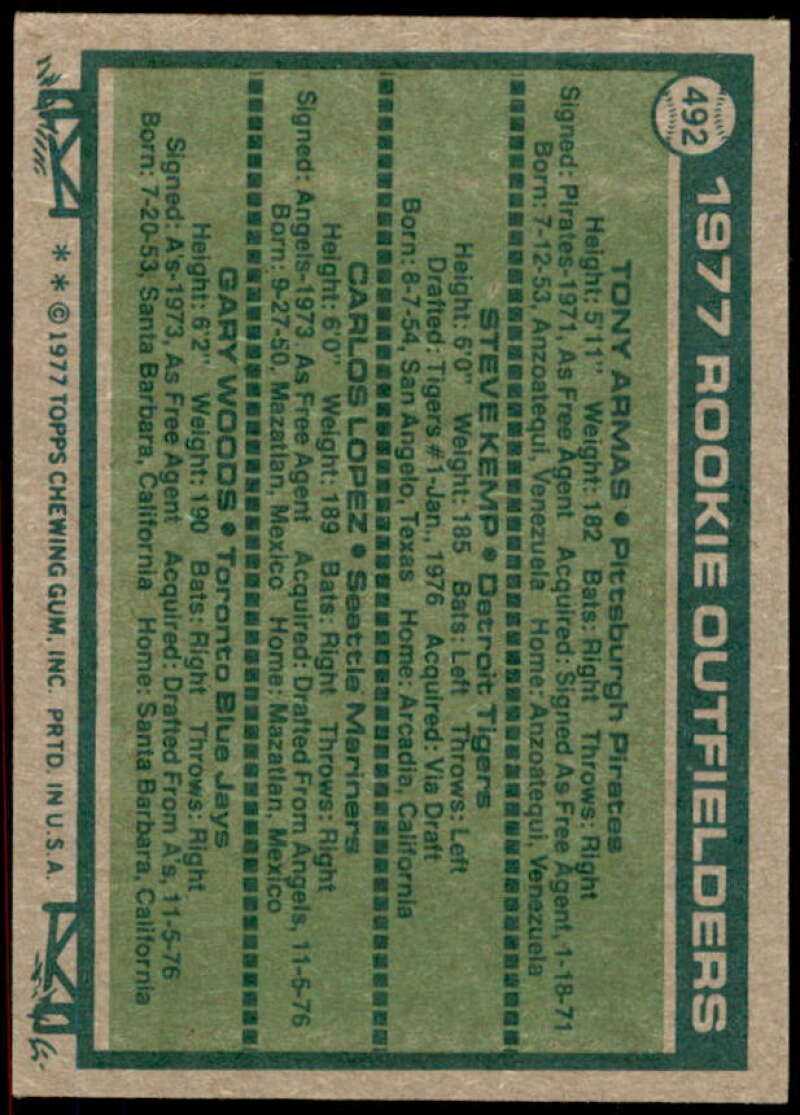 Rookie Outfielders/Armas RC/Kemp RC/ Lopez RC/Woods Rookie Card 1977 Topps #492  Image 2