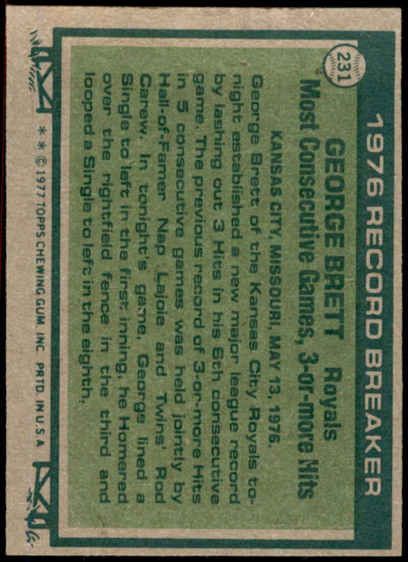 George Brett RB Card 1977 Topps #231  Image 2