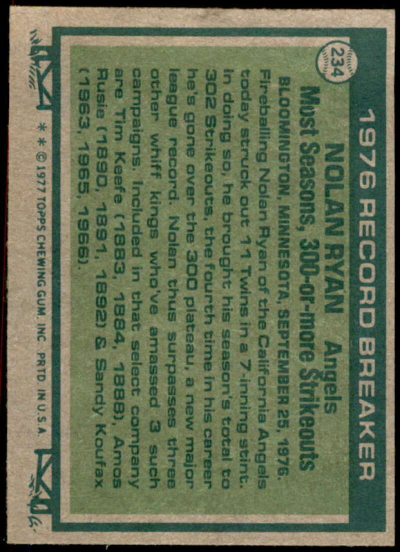 Nolan Ryan RB Card 1977 Topps #234  Image 2