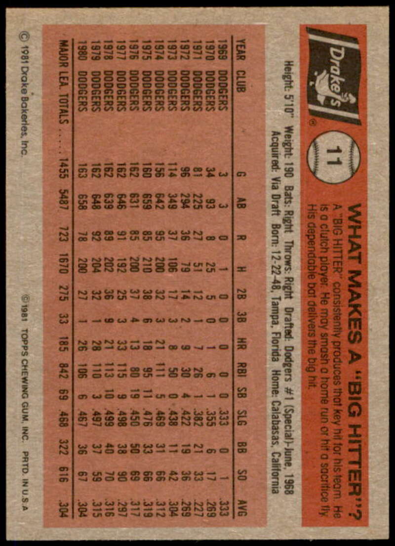 Steve Garvey Card 1981 Drake's #11  Image 2