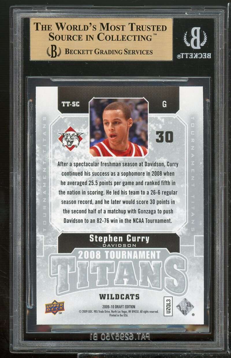 Stephen Curry Rookie Card 2009-10 UD Draft Edition TT BGS 9.5 (9.5 9.5 9.5 9.5) Image 2