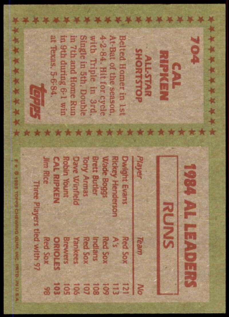 Cal Ripken AS Card 1985 Topps #704  Image 2