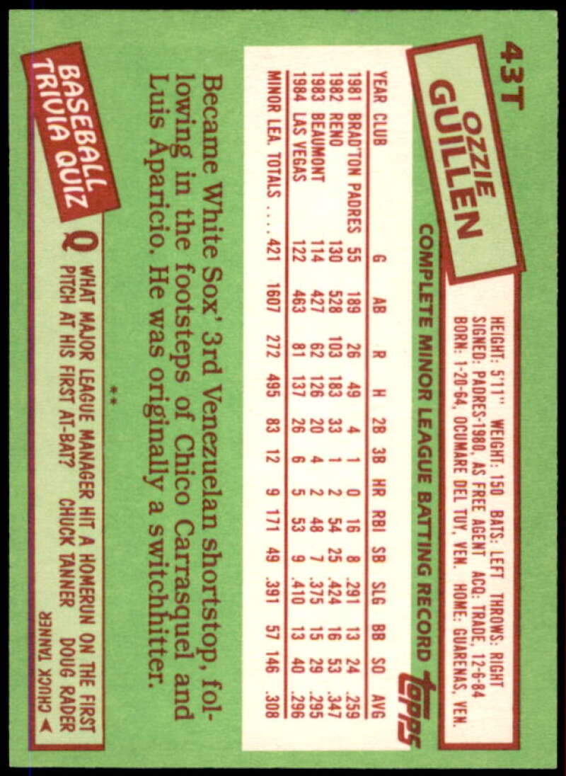 1985 Topps Traded Ozzie Guillen