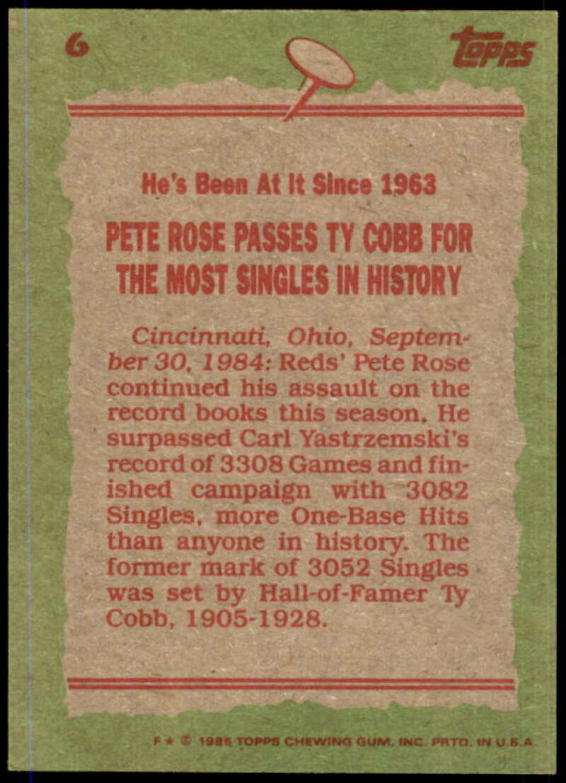 Pete Rose RB Card 1985 Topps #6  Image 2