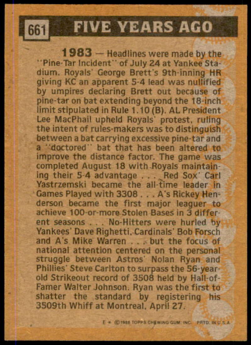 Nolan Ryan TBC '83 Card 1988 Topps #661  Image 2