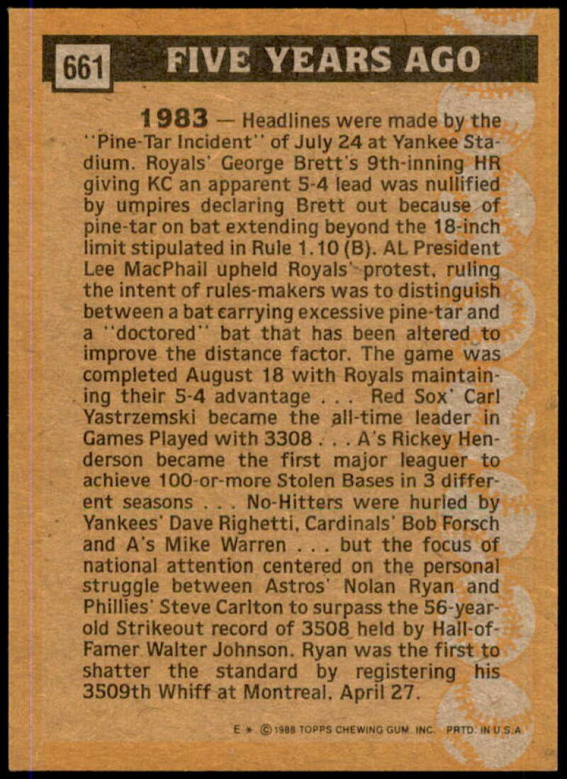 Nolan Ryan TBC '83 Card 1988 Topps #661  Image 2