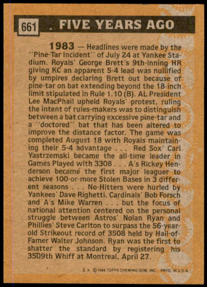 Nolan Ryan TBC '83 Card 1988 Topps #661  Image 2