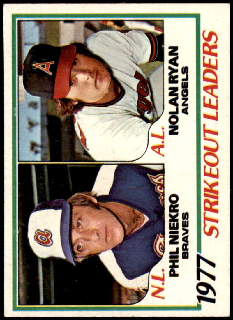 Strikeout Leaders DP/Phil Niekro/Nolan Ryan Card 1978 Topps #206  Image 1