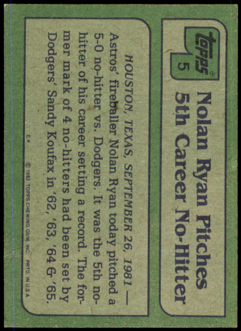 Nolan Ryan HL Card 1982 Topps #5  Image 2