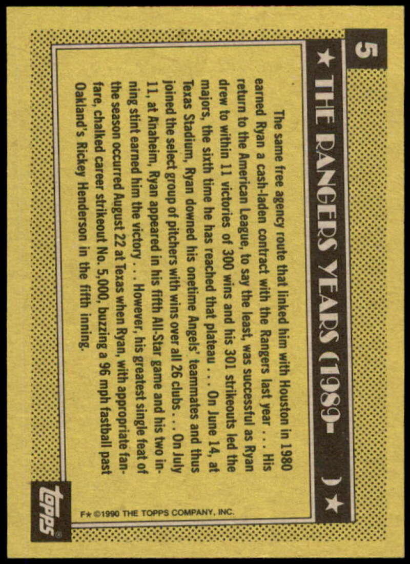 N.Ryan Rangers UER Card 1990 Topps #5  Image 2