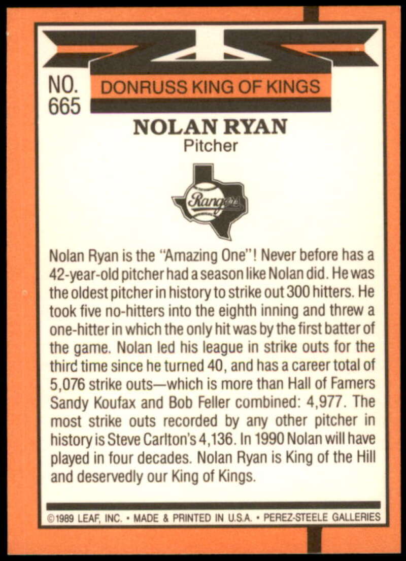 Nolan Ryan KING COR Card 1990 Donruss #665  Image 2