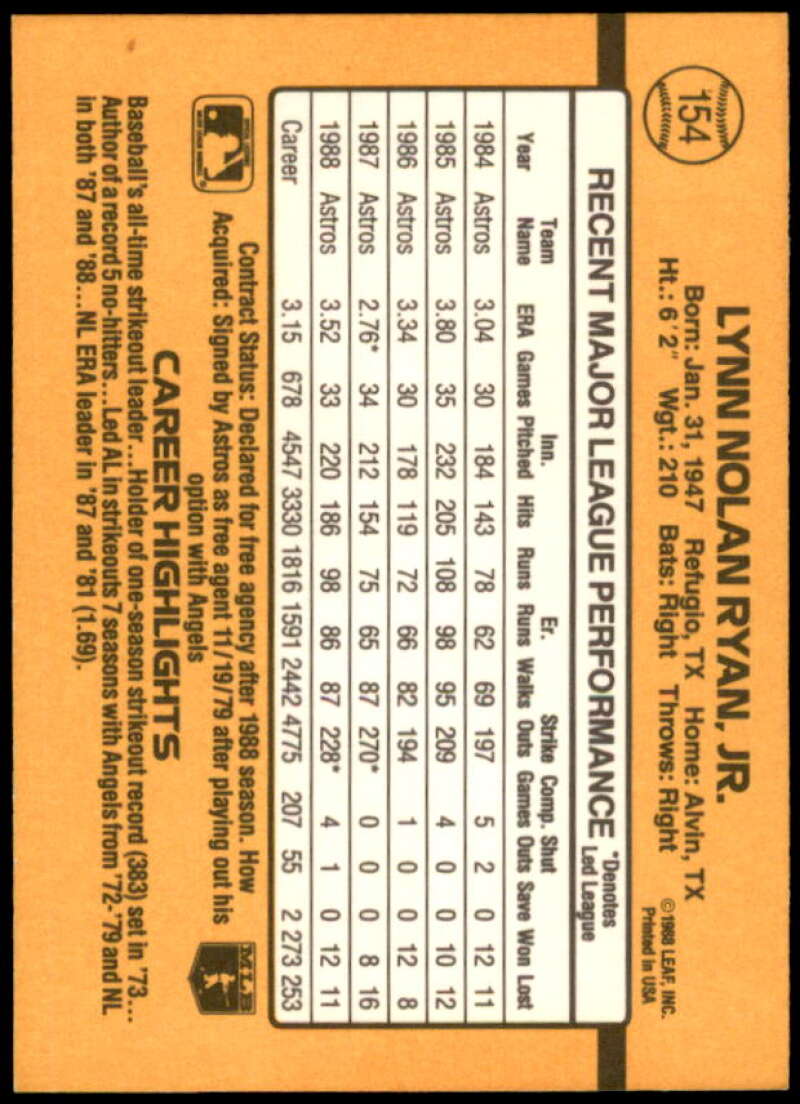 Nolan Ryan Card 1989 Donruss #154  Image 2