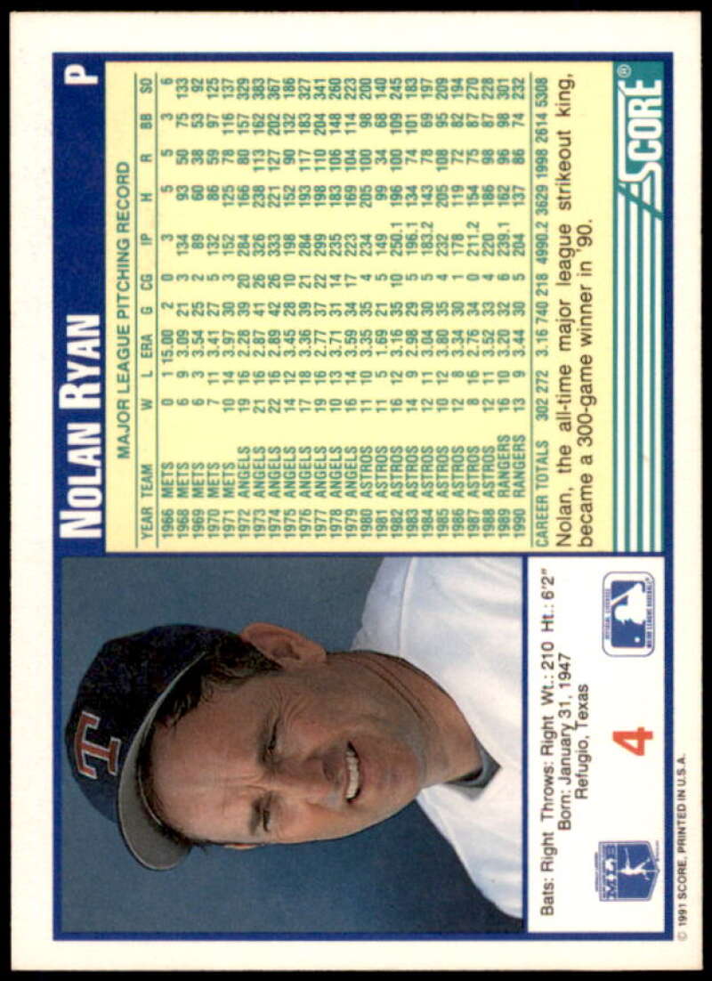 Nolan Ryan Card 1991 Score #4  Image 2