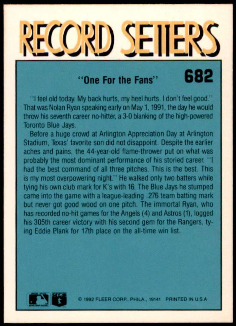 Nolan Ryan RS Card 1992 Fleer #682  Image 2