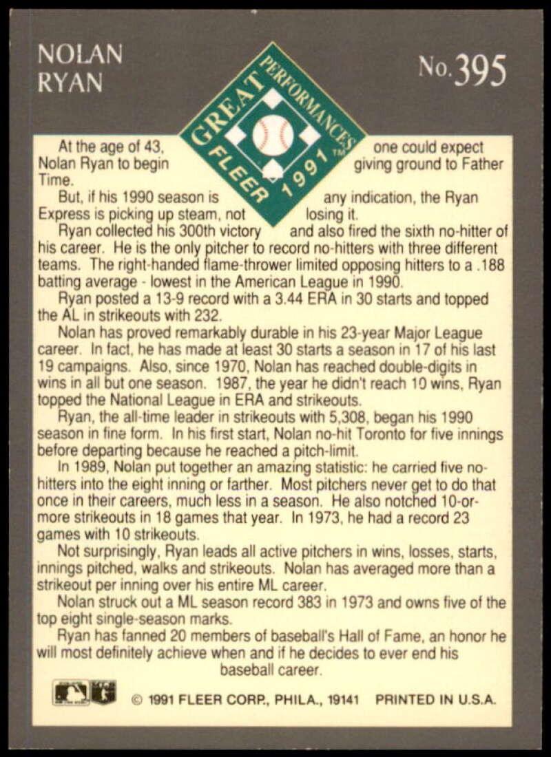 Nolan Ryan EP Card 1991 Ultra #395  Image 2