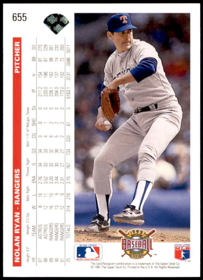 Nolan Ryan Card 1992 Upper Deck #655  Image 2