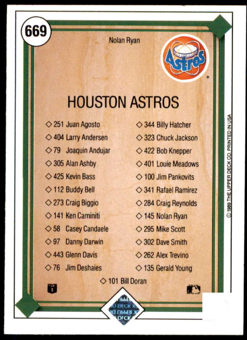 Nolan Ryan TC Card 1989 Upper Deck #669  Image 2