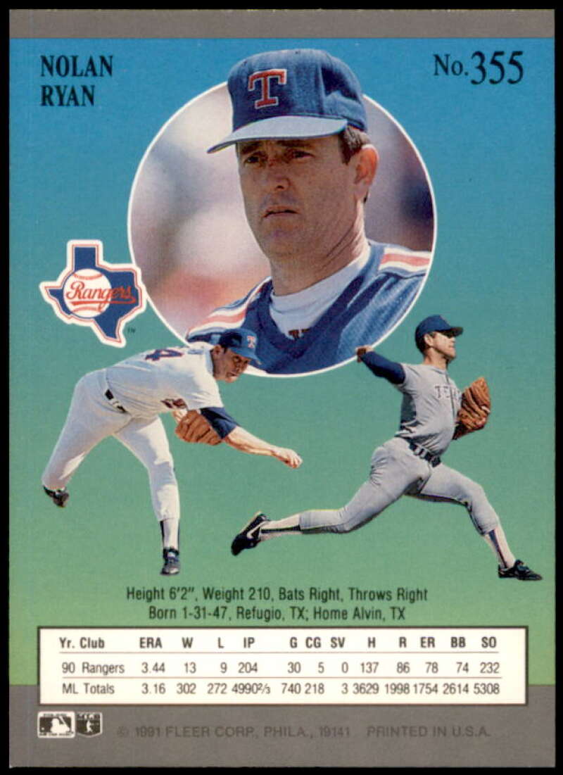 Nolan Ryan Card 1991 Ultra #355  Image 2
