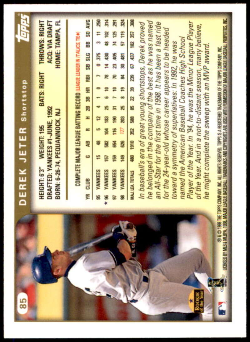 Derek Jeter Card 1999 Topps #85  Image 2