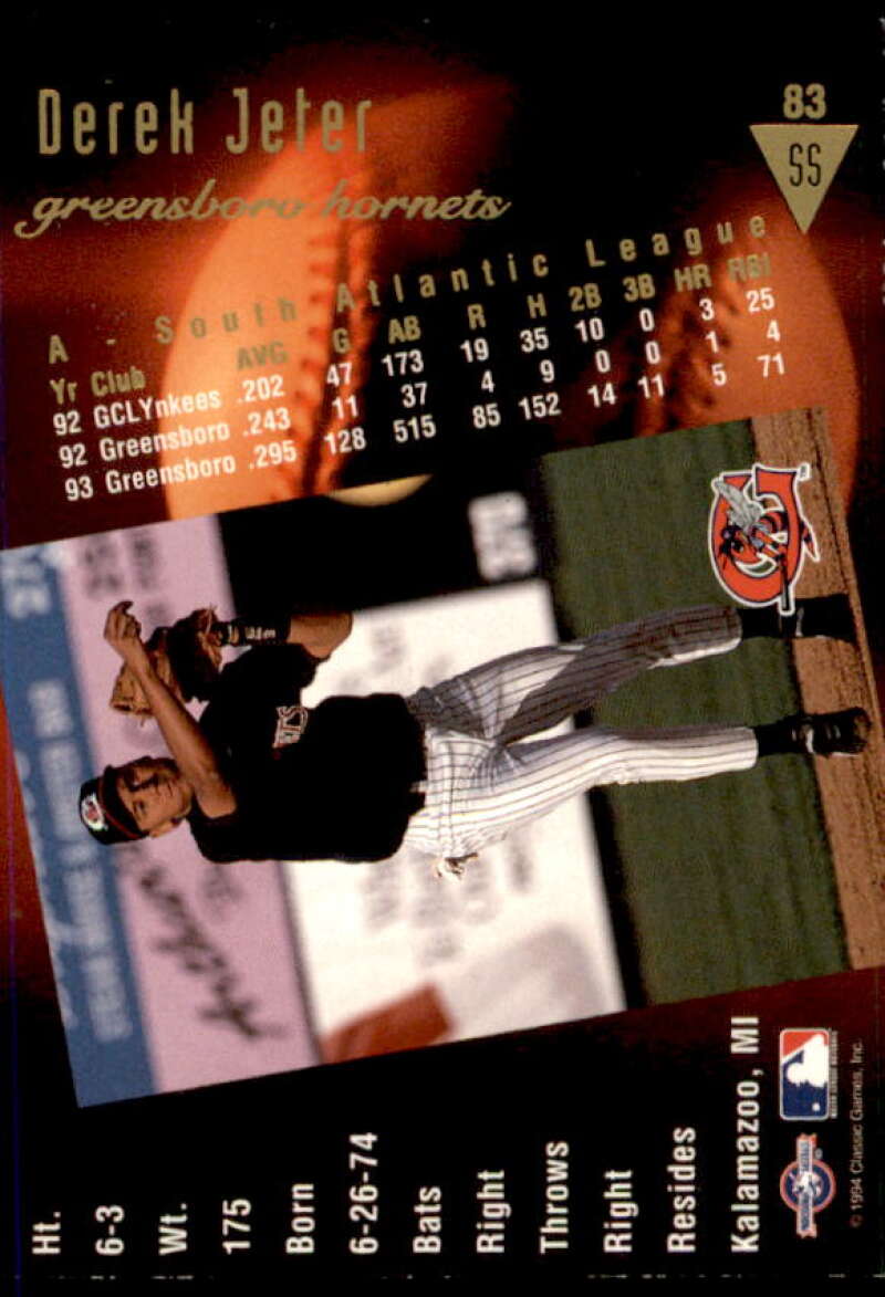 Derek Jeter Rookie Card 1994 Classic/Best Gold #83  Image 2