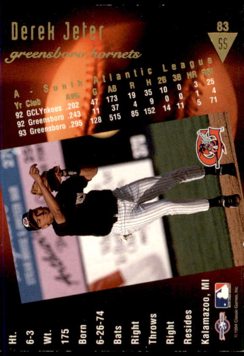 Derek Jeter Rookie Card 1994 Classic/Best Gold #83  Image 2