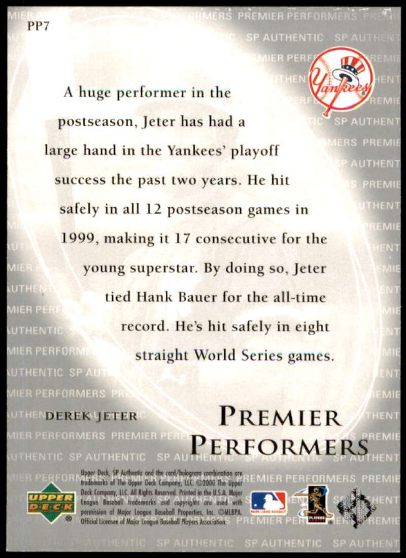 Derek Jeter Card 2000 SP Authentic Premier Performers #PP7  Image 2
