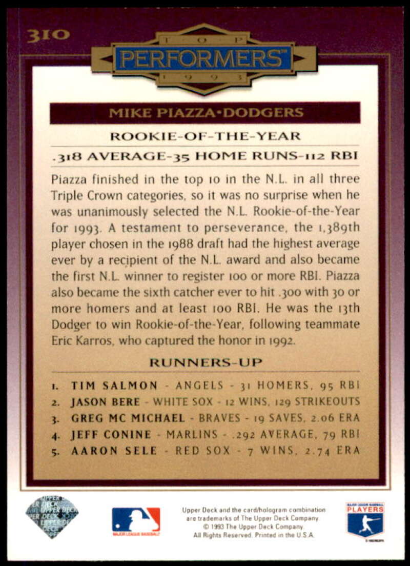 Mike Piazza TOP Card 1994 Collector's Choice Silver Signature #310  Image 2