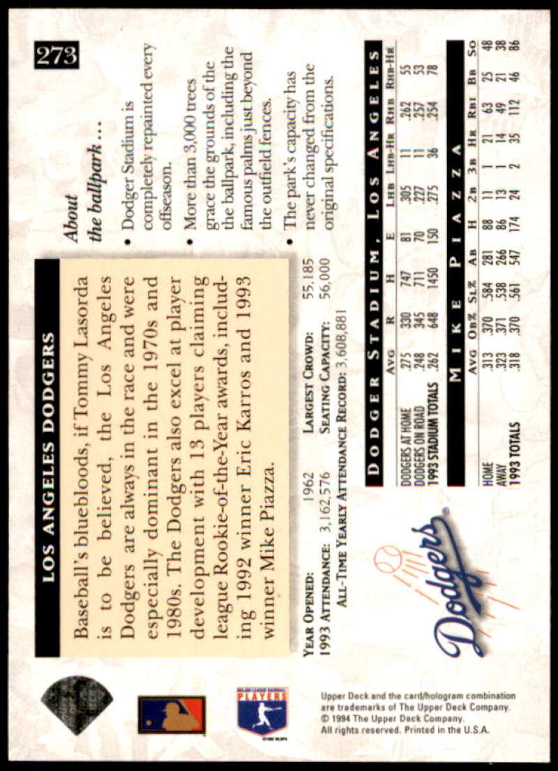 Mike Piazza HFA Card 1994 Upper Deck Electric Diamond #273  Image 2