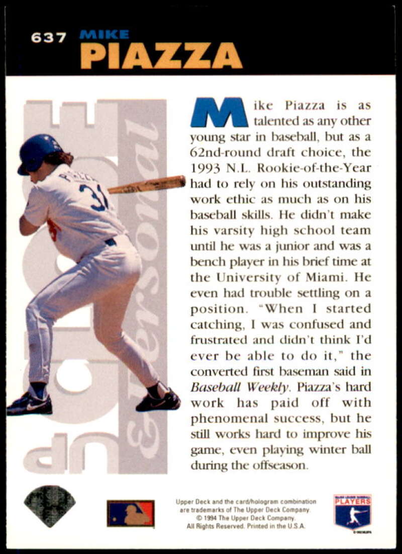Mike Piazza UP Card 1994 Collector's Choice Silver Signature #637  Image 2