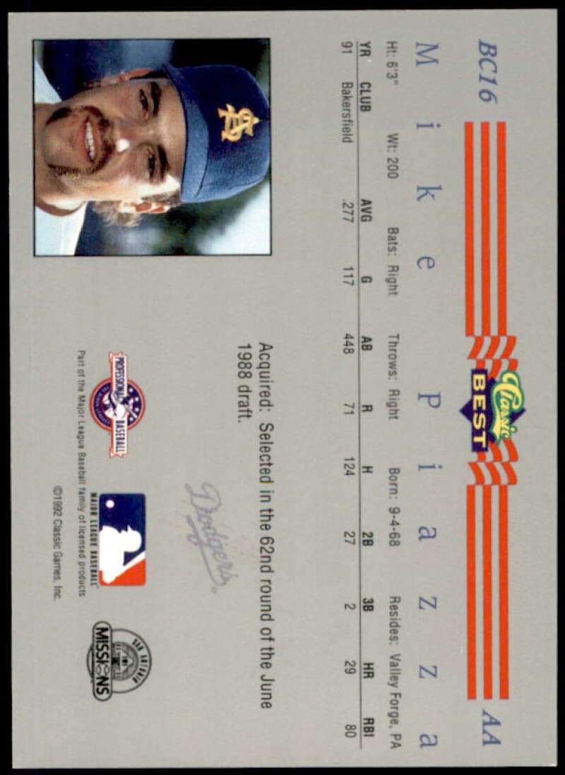 Mike Piazza Rookie Card 1992 Classic/Best Blue Bonus #BC16  Image 2