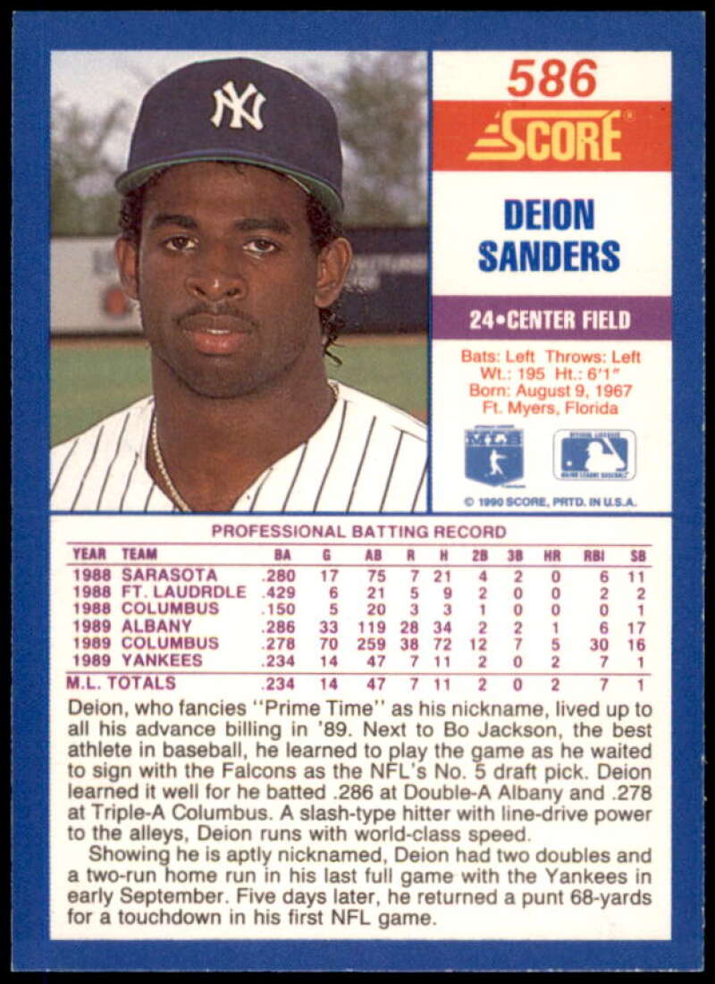 Deion Sanders Rookie Card 1990 Score #586  Image 2