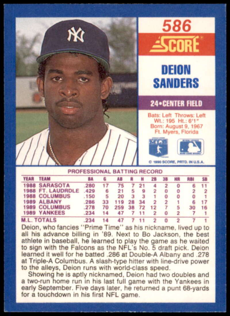 Deion Sanders Rookie Card 1990 Score #586  Image 2