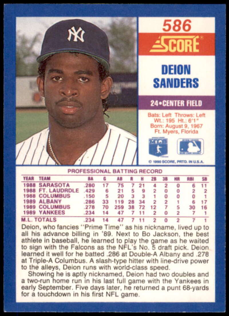 Deion Sanders Rookie Card 1990 Score #586  Image 2