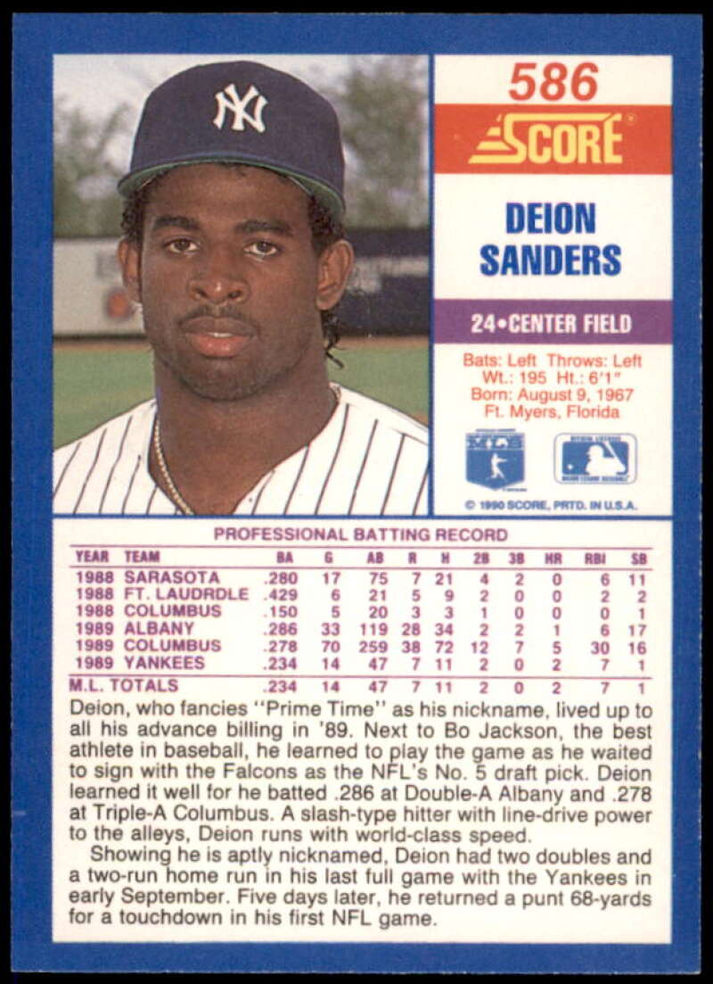 Deion Sanders Rookie Card 1990 Score #586  Image 2