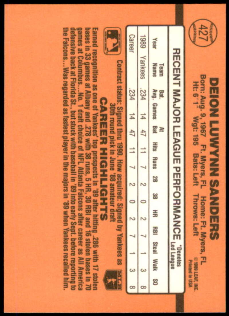 Deion Sanders Rookie Card 1990 Donruss #427  Image 2
