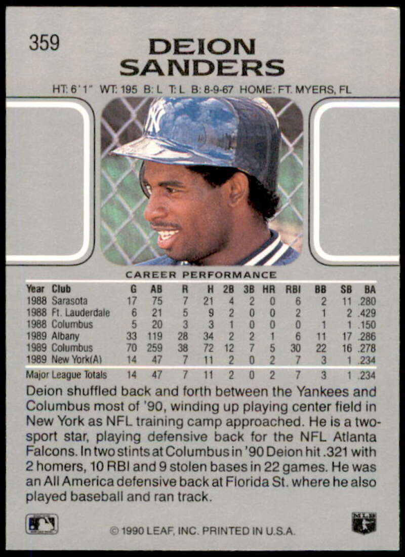 Deion Sanders Rookie Card 1990 Leaf #359  Image 2