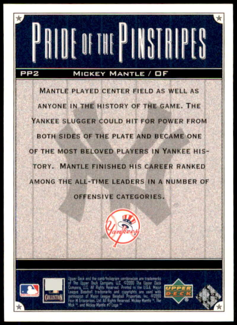 Mickey Mantle Card 2000 Upper Deck Yankees Legends Pride of the Pinstripes #PP2  Image 2