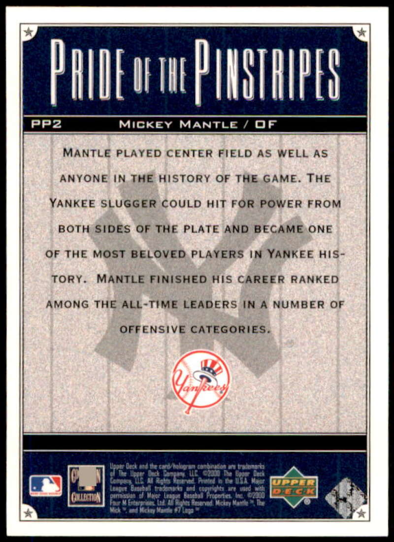 Mickey Mantle Card 2000 Upper Deck Yankees Legends Pride of the Pinstripes #PP2  Image 2