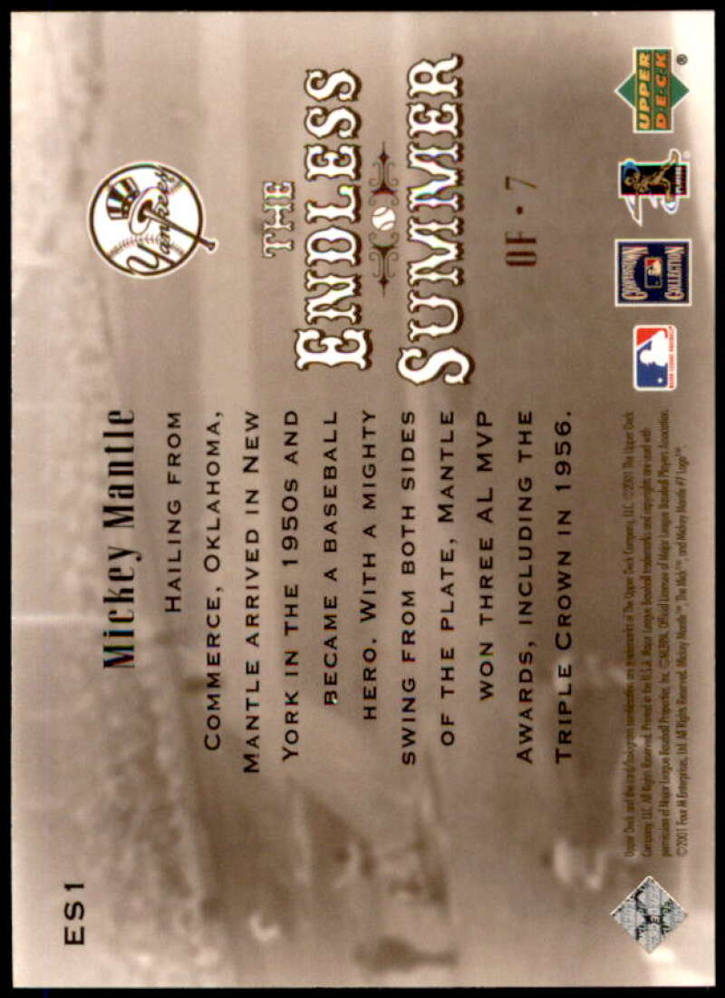Mickey Mantle Card 2001 Upper Deck Hall of Famers Endless Summer #ES1  Image 2