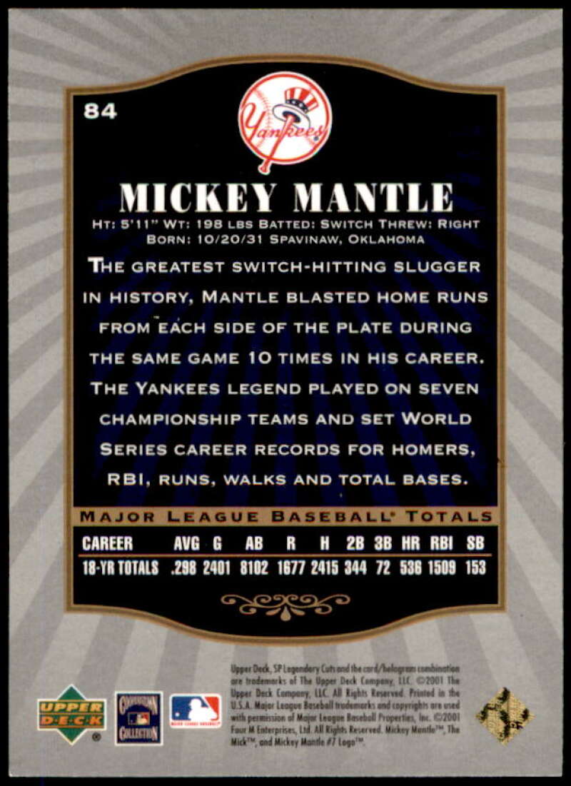 Mickey Mantle Card 2001 SP Legendary Cuts #84  Image 2
