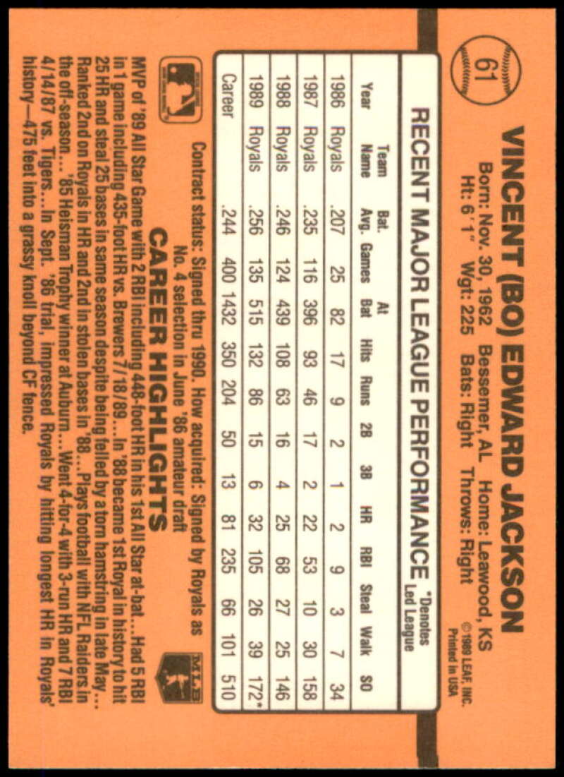 Bo Jackson Card 1990 Donruss #61  Image 2