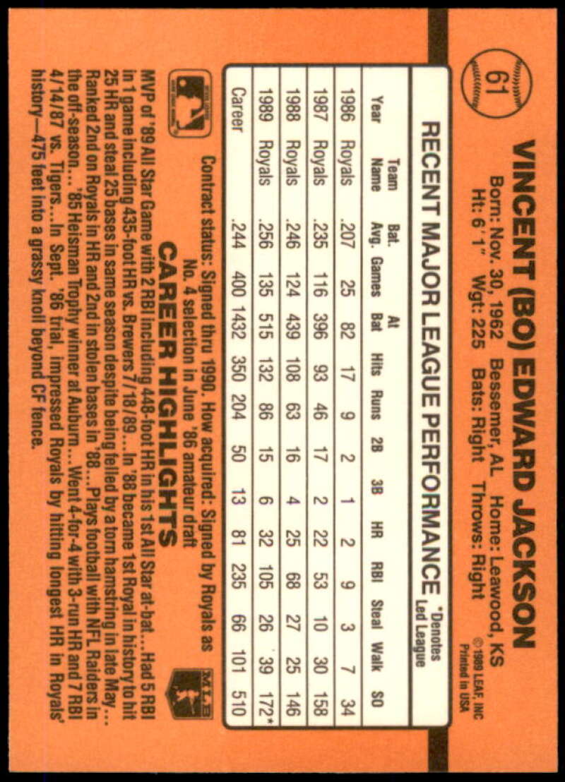 Bo Jackson Card 1990 Donruss #61  Image 2